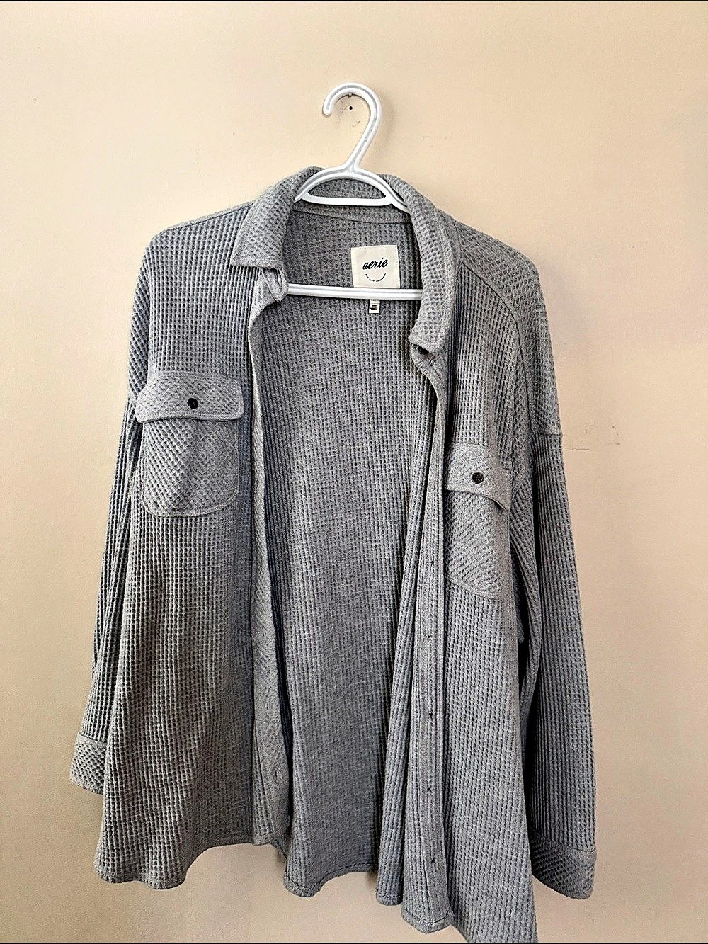 Aerie LumberJane Waffle Shirt Gray Cardigan XS